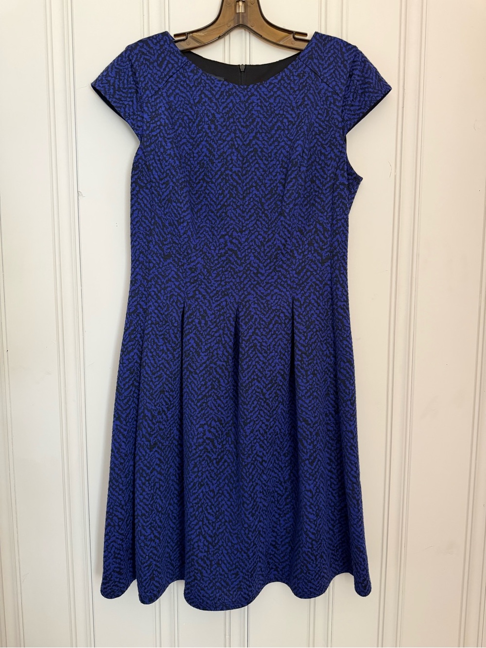 Alyx Blue Patterned Cap-Sleeve Midi Dress